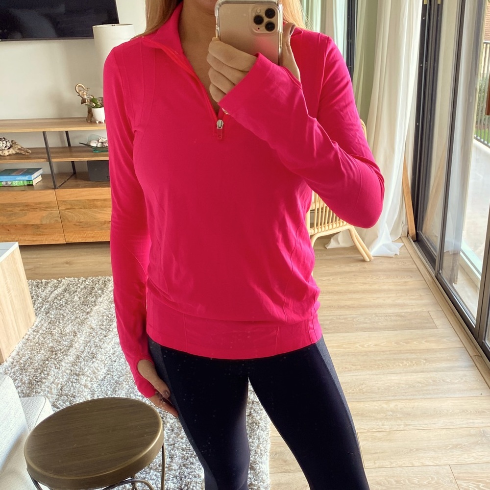Hot pink quarter-zip GapFit long-sleeve pullover